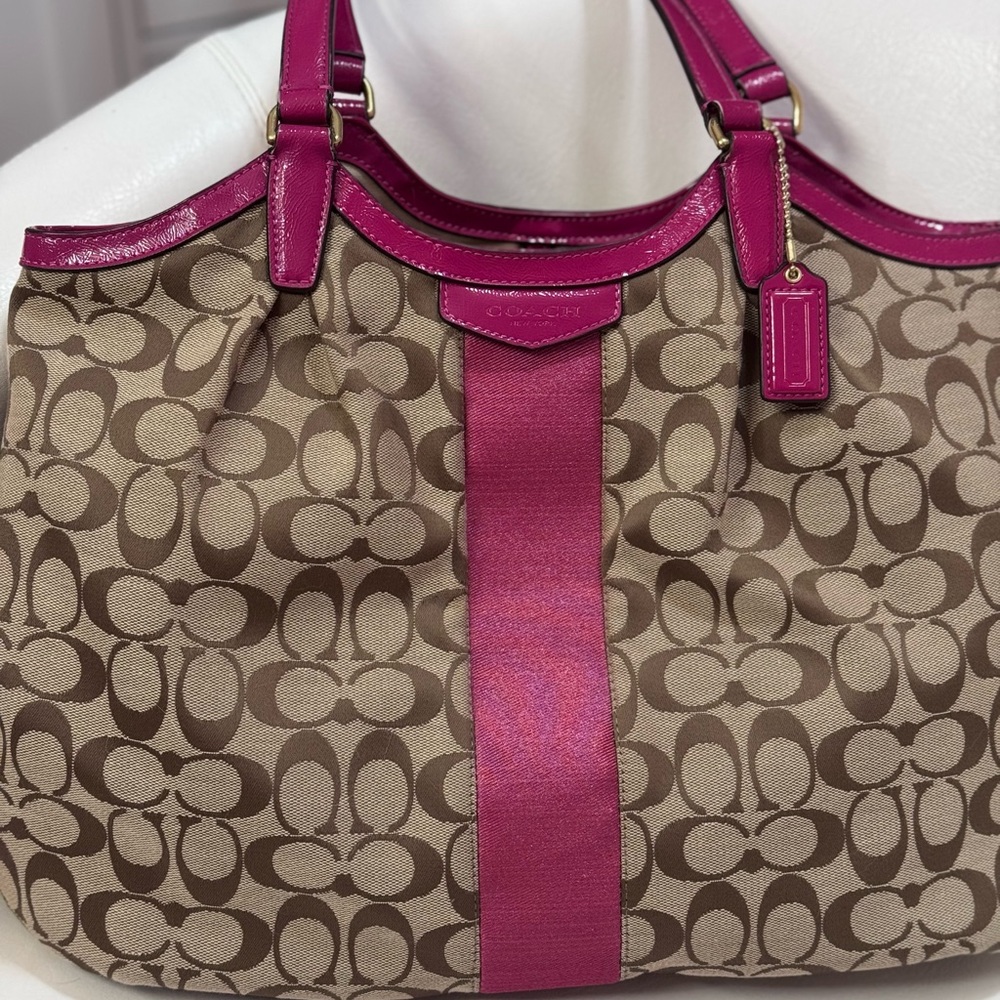 Coach Signature Canvas Tote Bag - Pink and Brown